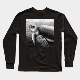 Sepia swimming sea turtle art Long Sleeve T-Shirt